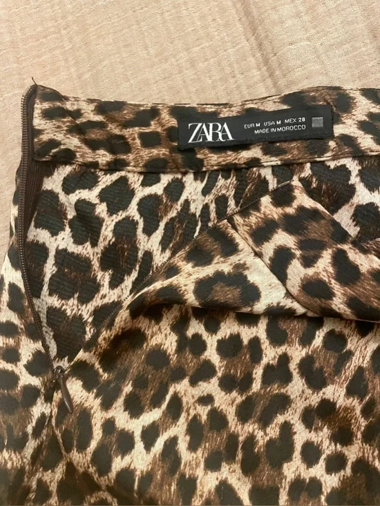 Zara Satin Leopard Asymmetrical Midi Skirt - Brown & Black - Picture 3 of 5
